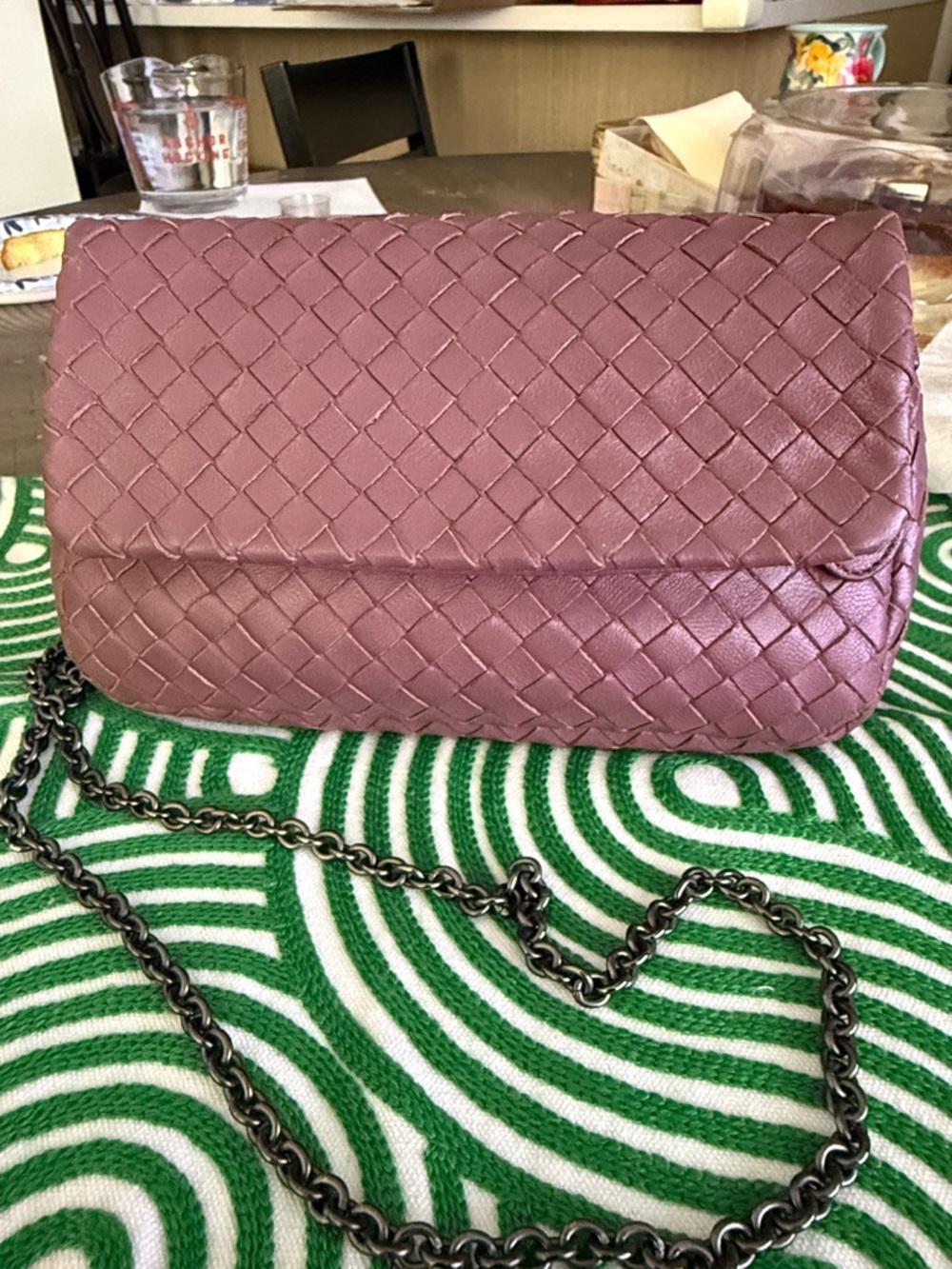 Vintage Woven Crossbody Bag - Mauve Pink with Gunmetal Chain